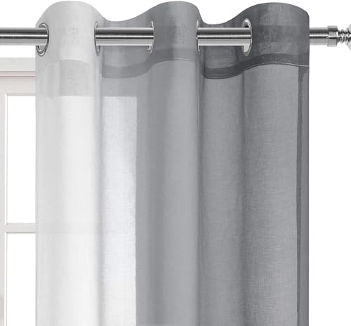 DWCN Grey Ombre Short Sheer Curtains - Faux Linen Semi Voile Gradient Light-Filtering Bedroom and Living Room Curtains, Set of 2 Grommet Top Window Drape Panels, 42 x 45 Inch Length - color: Grey, size: 42"W x 45"L (Pack of 2)