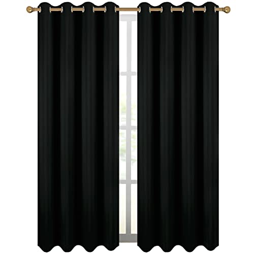 Diraysid Black Grommet Blackout Curtains for Bedroom Thermal Insulated Room Darkening Curtains Drapes, 52 x 95 inch, 2 Panels - color: Black, size: 52"W x 95"L (Pack of 2)