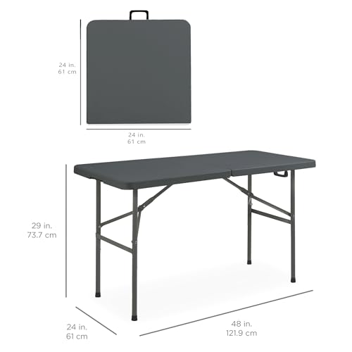 Best Choice Products 4ft Plastic Folding Table, Indoor Outdoor Heavy Duty Portable w/Handle, Lock for Picnic, Party, Camping - Dark Gray - color: Dark Gray, size: 4ft