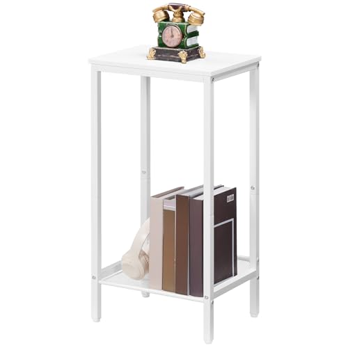 HOOBRO Tall Side Table, Industrial End Telephone Table with Adjustable Mesh Shelves, Small Tall Nightstand for Living Room, Bedroom, Entryway, Office, White WW03DH01 - color: White