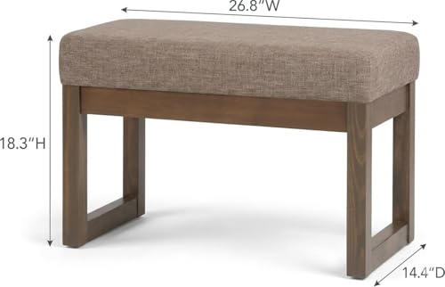 SIMPLIHOME Milltown 27" Wide Linen Look Rectangle Ottoman in Fawn Brown | Contemporary upholstered ottoman with a cushioned seat for extra seating in the bedroom; footstool, footrest or bench. - color: Fawn Brown, style: Small Ottoman Bench