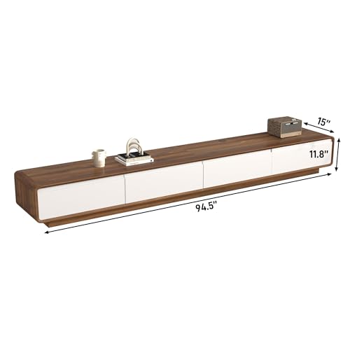 chartustriable 94.5" Minimalist Floating TV Stand for TVs up to 100 Inches, Modern Wall Mounted Media Console with 2 Drawers, Entertainment Center for Living Room, Walnut and White - color: Walnut and White, size: 94.5 Inch