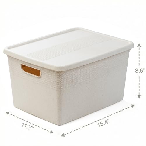 BINO | Plastic Storage Bins with Lids, 22 Liter - 3 Pack, Natural | THE BRAIDED COLLECTION | Plastic Bins for Organization Woven Storage Baskets for Organizing Pantry Shelf Organizer Basket Bin - color: Natural, size: 22L | 3-Pack
