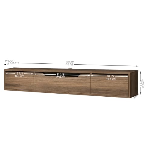Atelier Mobili Floating TV Stand for Up to 80 Inch TVs – Wall Mounted Media Console with Handle-Free Doors – Modern Entertainment Center with Hidden Storage – White and Oak Finishes (Walnut) - color: Walnut