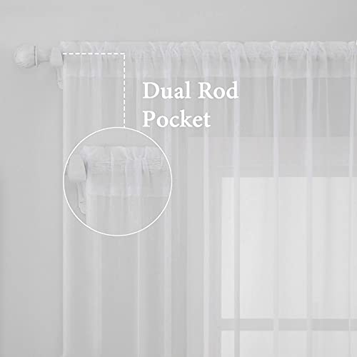 MIULEE White Window Sheer Curtains 2 Panels Width 42 x Length 72 Inches | Sheer Window Curtains, Solid Color, Elegant Net Drapes, Bedroom, Living Room, Sheer Window Curtains, Solid Color - color: White, size: 42"W x 72"L (Pack of 2)