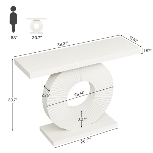 Tribesigns Modern Console Table with Geometric Base, 40 inch Wood Entryway Table Sofa Table Narrow Long, Contemporary Accent Table for Living Room, Entryway, Hallway - color: White