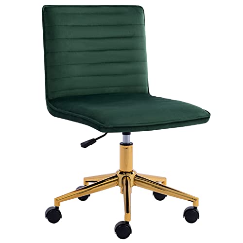 Furnimart Velvet Home Office Armless Desk Chair Adjustable Task Chairs Small Swivel Upholstered Office Chair Students Desk Chair Mid-Back Home Office Chair Dorm Chair (Velvet-DarkGreen) - color: Velvet-darkgreen