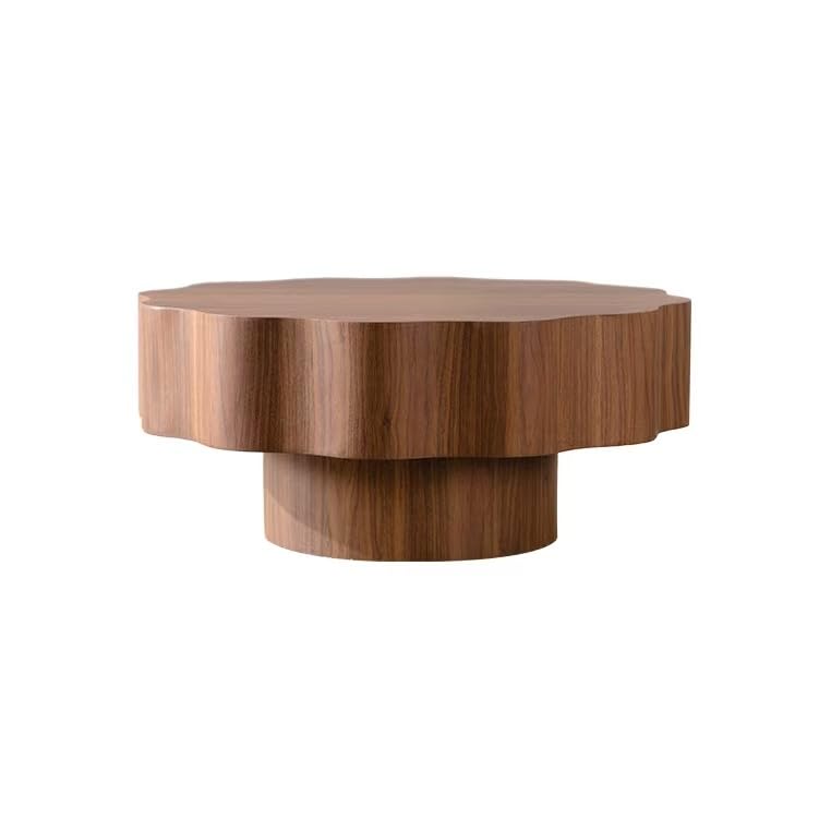 Modern Scalloped Coffee Table 31.5" Round Wood Center Table Wave-Shape Coffee Tea Tables with Pedestal Base for Living Room Apartment Small Space (Walnut) - color: Walnut