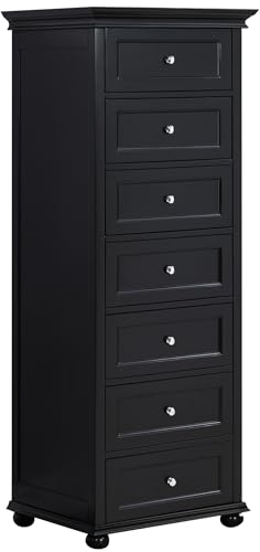 Tall Black Dresser for Bedroom with 7 Drawers, 52" Tall Skinny Dresser | Modern Black Tall Chest of Drawers Dresser,Wooden Lingerie Dresser Tall Narrow,Crown Molding and Solid Wood Ball Legs - color: Black