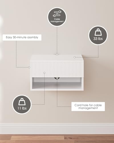 Modern Floating Nightstand with Drawer, Wall Mount Shelves, White Stripe | Small Space Saver, Modern Minimalist Design, Wall Mounted Shelves, for Bedroom, Bathroom, Living room, Easy Assembly, Stripe - color: White Stripe