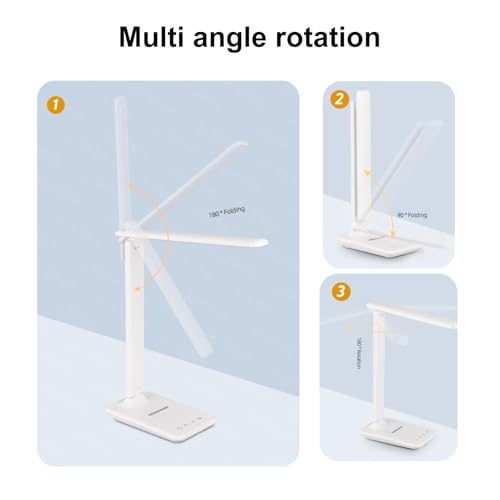 Eye Caring Table Lamp, 180 Adjustable Rotating Foldable Desk Lamp with USB C Charging Port, 5 Color Temperatures 5 Dimming Levels (White) - color: White