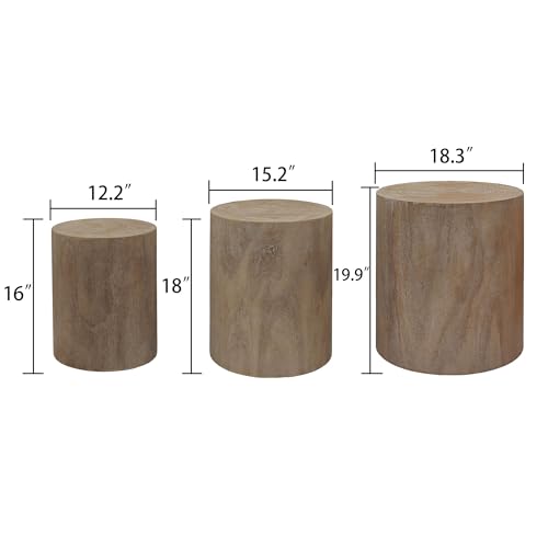 Round Nesting Coffee Table Set of 3, Modern Wood Coffee Tables Accent Circle Side Table for Living Room, Farmhouse, No Assembly, 18.3" + 15.2" + 12.2" (Natural Wood Wash) - color: J-coffee Table Set of 3