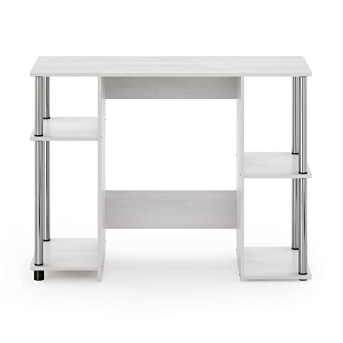 Furinno JAYA Desk, 38.4" Wide Gaming Desk, Computer Study Desk, Office Desk with Side Shelves, Open Storage, for Home Office, Bedroom, Dorm, Study Room, White Oak/Stainless Steel - color: White Oak/Stainless Steel