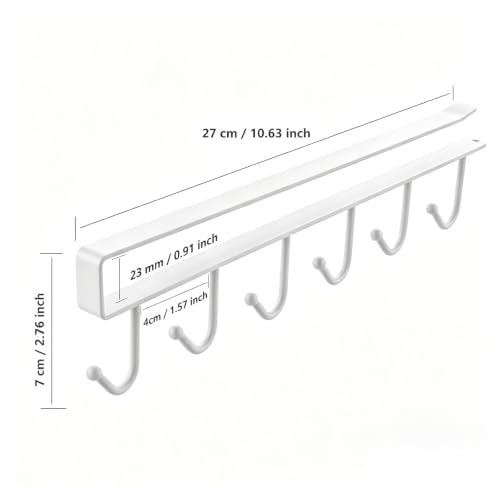 Under-Shelf Storage Rack with 6 Hooks, Space Saving for Cupboard Storage and Home Organization, 2PCS, White - color: White