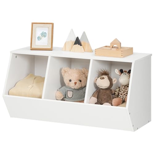 HOOBRO Toy Storage Cubby, Kids Bookshelf, Stackable 3-Bin Toy Storage Cabinet, Bookcase Footboard, Children's Toy Shelf, Hallway, White WT30CW01 - color: White