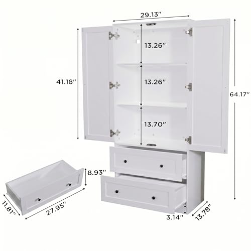 DIYART 64.2" Tall White Kitchen Pantry, Storage Cabinet with Doors and Drawers, Freestanding Wooden Organizer for Kitchen, Dining Room - color: White