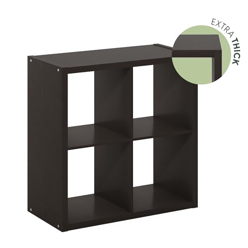 Furinno Cubicle Book Shelf Set of 2, 4-Cube Bookshelf, Black Dark Oak | 14.6 x 30 x 30, 1.2" Thick Frame Bookcase with Reversible Open Back, for Living Room, Bedroom, Home Office - color: Black Dark Oak, size: Set of 2, 4-Cube