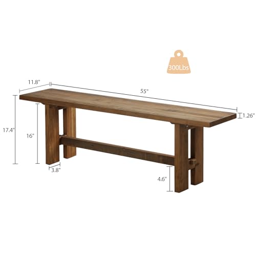 Reclaimed Solid Wood Bench, 55" Farmhouse Entryway Bench | Narrow Indoor Bench with Rustic Charm, Hallway, Kitchen, Dining, Bedroom - size: 55 Inch