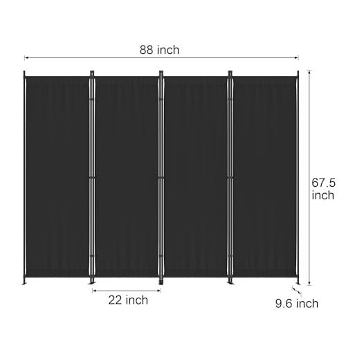Morngardo 6FT Room Divider Portable, Folding Privacy Screens, 4 Panel Room Partitions, 88" Foldable Wall Dividers, Separating for Home Office Bedroom Dorm Decor (Black) - color: Black, size: 88'W - 4 Panels