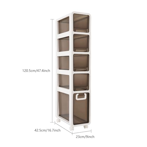 5-Tier Slim Bathroom Storage Cabinet,Narrow Floor Cabinets with Drawers and Wheels,Rolling Narrow Organizer for Small Spaces,Kitchen,Laundry,9”W - size: 5-Tier-9”W