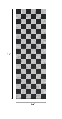 GarveeHome Checkered Black White 2x6 Washable Low-Pile Kitchen Runner Rug | Non-Slip Black and White Stain Resistant Rug for Kitchen Entryway Bedroom Bathroom Geometric Modern Rug TPE Backing - color: Dark, size: 2' x 6' (Rectangular)