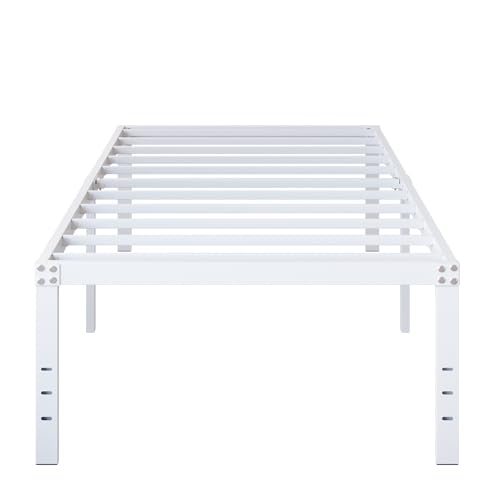 DiaOutro 18 Inch White Twin Bed Frame Heavy Duty Metal Platform | Steel Slats Platform No Box Spring Needed Mattress Foundation, Easy Assembly, Noise Free - size: Twin, style: 18 Inch (White)