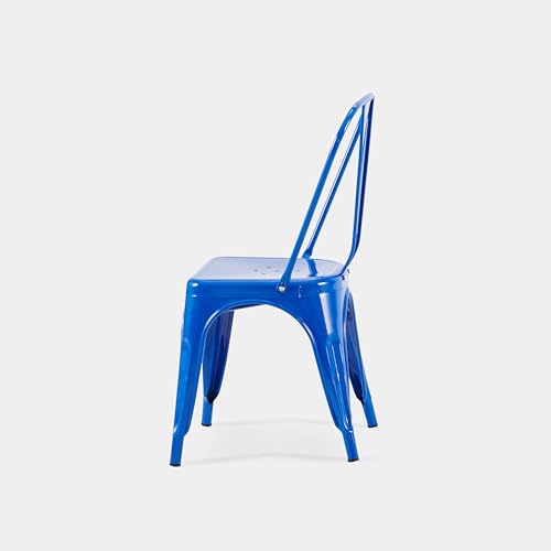 AC Pacific 18 Inch Seat Height Industrial Metal Dining Chairs, Stackable Kitchen or Bar Seat, Durable Modern Design, Versatile Accent Furniture, Set of 4, Blue - color: Blue, size: Set of 4