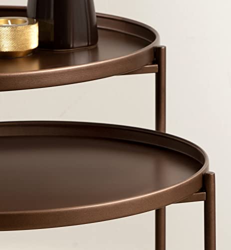 Kate and Laurel Ulani Modern Nesting Side Table; Set of 2; Bronze; Sophisticated Glam End Tables for Storage and Display - color: Bronze