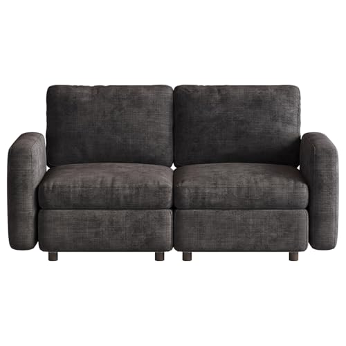 Miuuod 2-Seat Modular Sofa Couch Grey with Ergonomic Cushions, Convertible Sleeper Sectional for Living Room Bedroom Apartment, Cloud Futon Lounge Furniture Set for Small Spaces Compact Loveseat - color: Grey, style: 2 Seats(2 Seats only)