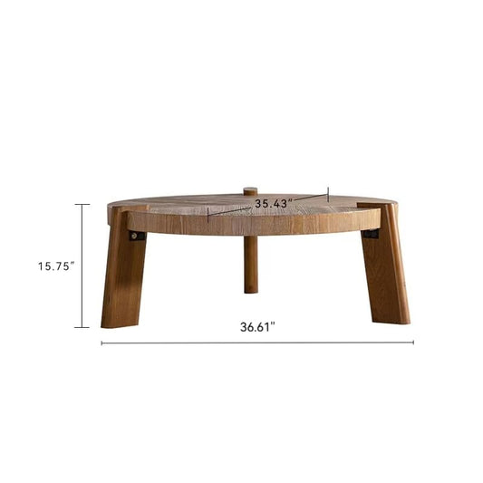 36.61'' Round Coffee Table Wood, Modern Unique Farmhouse Wooden Circle Coffee Table Contemporary Vintage Rustic Center Table Retro Tea Table for Living Room, Office, Apartment, Natural - size: 36.61''D×35.43''W×15.75''H