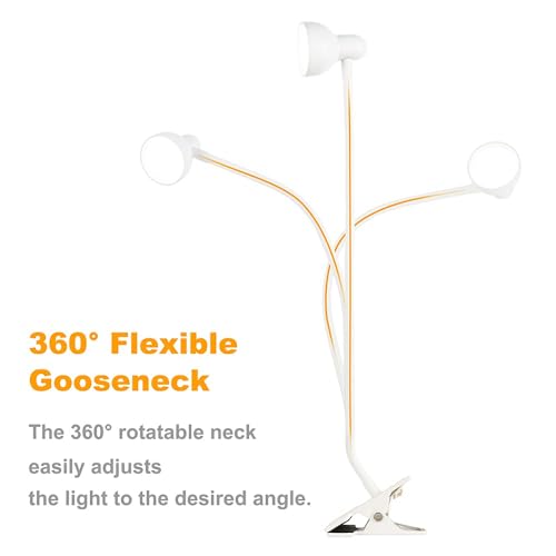 LiFMIRA Clip on Lamp USB Reading Light, Desk Lamp with Clamp White | 3 Color Modes, 10 Dimmable Brightness Eye Care Clamp Lamp with Flexible Gooseneck for Reading in Bed Desk Headboard Computer - color: White