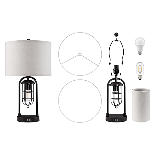 Kyrid Set of 2 Table Lamps with USB Ports and Night Light Farmhouse Nightstand Lamp for Living Room Bedroom(Bulbs Included)