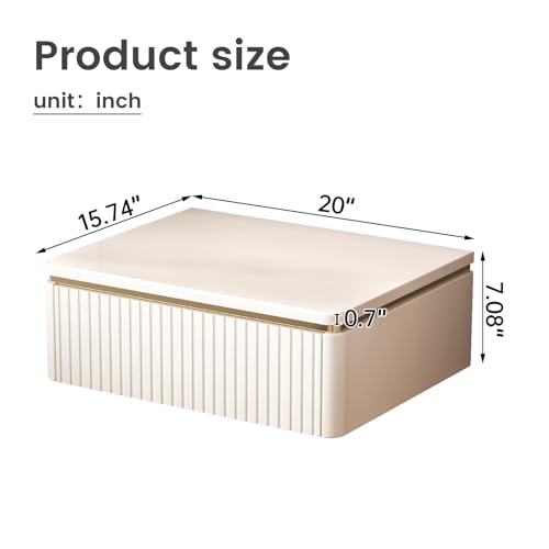 Guyii Floating Nightstand with LED Light, Cream White Wall-Mounted Bedside Table with Storage Drawer, Modern Small Night Stand for Bedroom, Home