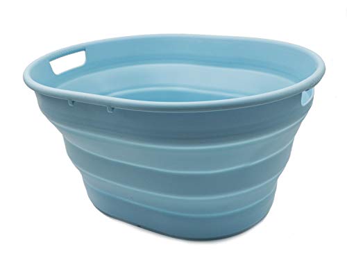 SAMMART 25L Collapsible Plastic Laundry Basket - Oval Tub/Basket - Foldable Storage Container/Organizer - Portable Washing Tub - Space Saving Laundry Hamper (2, Sea Angel) - color: Sea Angel