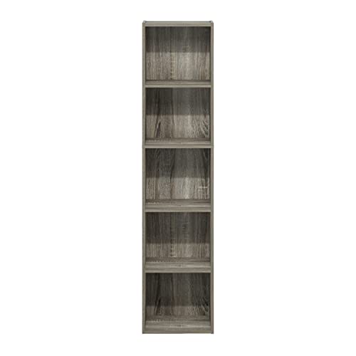 Furinno PASIR Book Shelf, 5-Tier Tall Narrow Bookshelf, Open Shelves Bookcase, 9 x 12 x 52, Easy Assembly, for Living Room, Bedroom, Home Office, French Oak - color: French Oak, size: 5-Tier Cube
