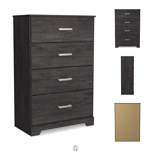 Signature Design by Ashley Belachime Casual 4 Drawer Chest with Easy Glide and Safety Stop, Gray - color: Black, style: Chest of Drawers