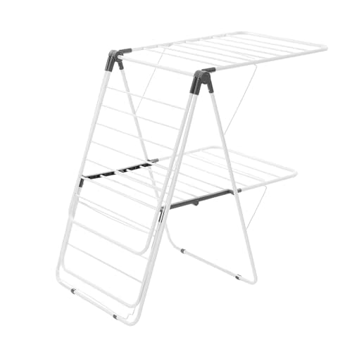 VEVOR Clothes Drying Rack, 2-Tier Foldable Laundry Dryer Rack with Sock Clips & 31 Dry Rods, Metal Height Adjustable Drying Racks for Outdoor & Indoor, Free-Standing & Space-Saving Hanger, White - size: 59"D x 23.6"W x 41.7"H