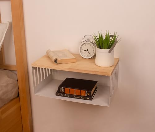 Floating Nightstand with White Metal Base, Wooden Top and Sturdy Metal Base, Minimalist Bedside Table, Wall Mounted Shelf, Bedside Shelf (Natural) - color: Natural