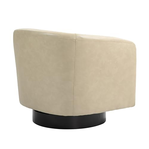 Swivel Accent Chair, PU Leather Upholstered Barrel Club Chair, Cream | Modern Round Armchair | Comfy Reading Seat with Removable Cushion | For Living Room, Bedroom, Office - color: Cream