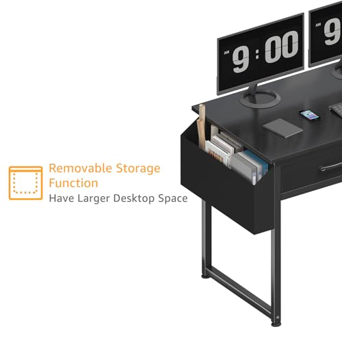 DLisiting Computer Desk with Fabric Drawers for Home Office Bedroom, 40 Inch Small Gaming Desk with 2 Drawers, Study Writing Table PC Desks, Black - color: Black, size: 39.4"