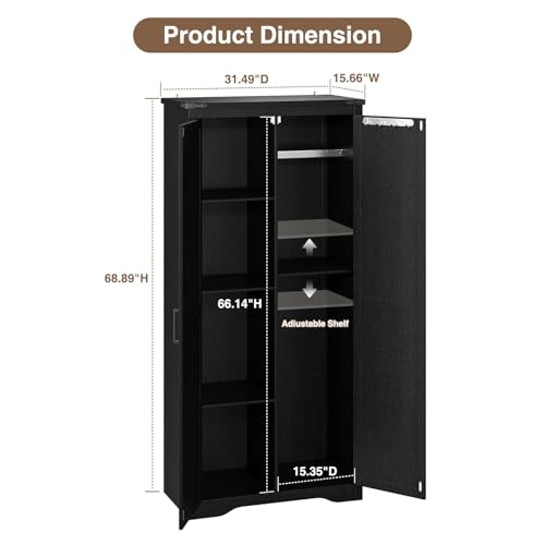 Befrases Black Farmhouse Storage Cabinet with Adjustable Shelves, Large Pantry Organize with 2 Barn Doors, Tall Freestanding Cabinet for Kitchen, Bathroom, Garage, Basement, Living, Utility Room - color: Black, size: 1 Pack