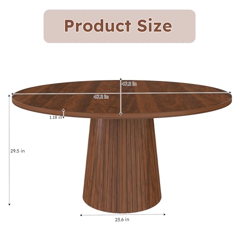 47'' Round Dining Table for 4 - Modern Farmhouse Kitchen Table with Cone Pedestal Base,Walnut Wood Dining Table for Small Spaces,Round Kitchen Table Ideal for Dining Room or Apartment - color: 47'' Walnut Color