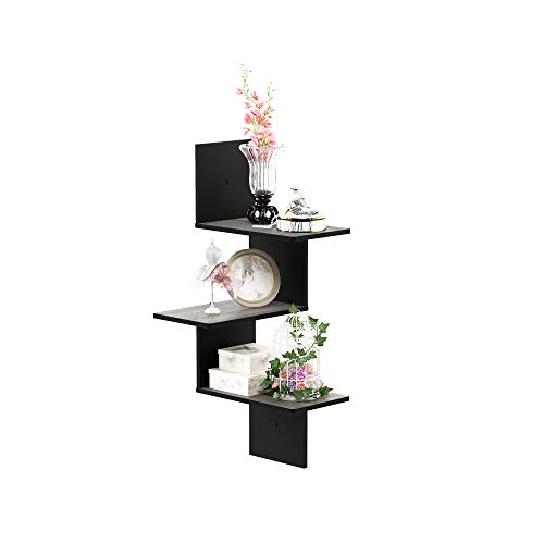 Furinno Rossi Wall Mounted Shelves 3-Tier Rectangle French Oak Grey/Black - color: French Oak