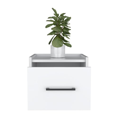 Tuhome Boa Floating Nightstand, Wall-Mounted Bedside Table with 1 Drawer, 13.8" W x 9.8" H Engineered Wood Small Night Stand for Bedroom, White - color: White