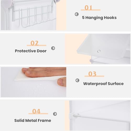 Tangkula 48 Pairs Shoe Rack Organizer, 12-Cube Shoe Storage Cabinet with Removable Shelf, 5 Hanging Hooks, DIY Shoe Shelves with Doors, 24 Tiers Free Standing Shoe Tower Rack for Entryway (White)