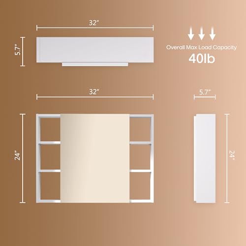 Bathroom Cabinet with Mirror, Wall Cabinet with 2 Mirrored Doors, Adjustable Shelf, Open Compartment, Wall-Mounted, 24x32 Inches, White (Assembly Required) - color: White, size: W32 x H24 - 1 Door