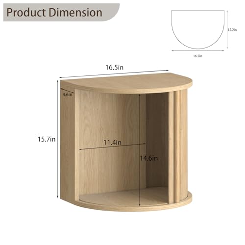 Wood Color Floating Nightstand Set with Fluted Door | Wall-mounted bedside table, curved design, saves floor space, fluted roller shutter door, for bedroom. - color: Wood Color-01