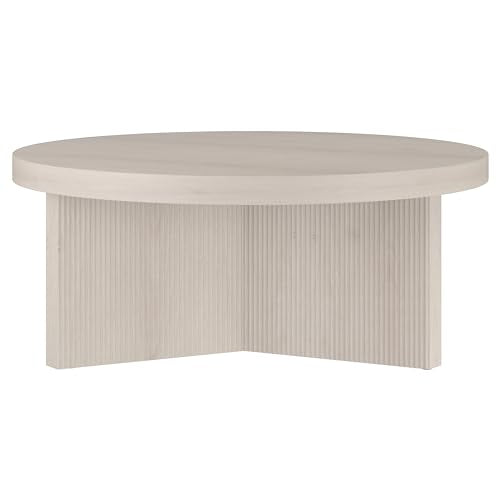 Henn&Hart 36" Scandinavian Fluted Coffee Table, Beech White | Ribbed pedestal base and low profile bring Scandinavian style to small spaces including living rooms or family rooms - color: Beech White, size: 36 inches
