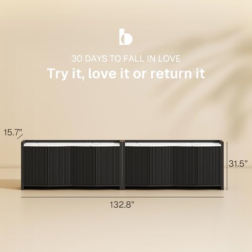 BELLEZE Set of 2 Sideboard Buffet Cabinet, 132'' Modern Credenza with Storage Adjustable Shelf, Fluted Console Table with Faux Marble Panel for Kitchen, Dining Room, Entryway - Ebony - color: 66 Inch Ebony, size: 2