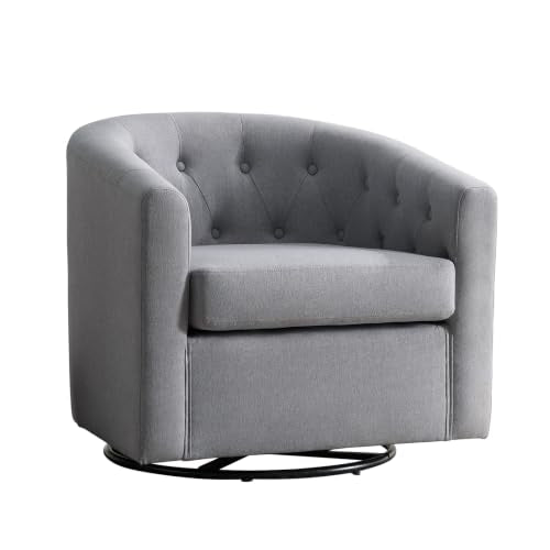 ANJ Swivel Accent Chair, 360 Degree Round Swivel Barrel Chairs with Padded Armrests & Comfy Backrest, Modern Linen Fabric Armchair for Living Room, Bedroom, Office, Grey - color: Grey